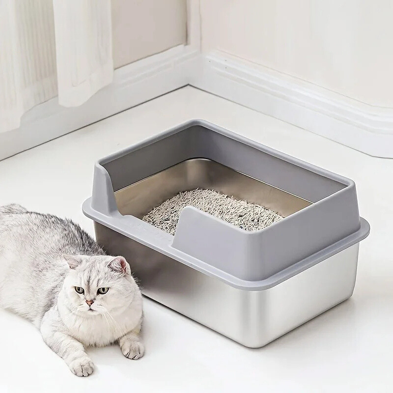 Stainless Steel Cat Litter Box | Non-Stick, High Wall Enclosure - Image 2