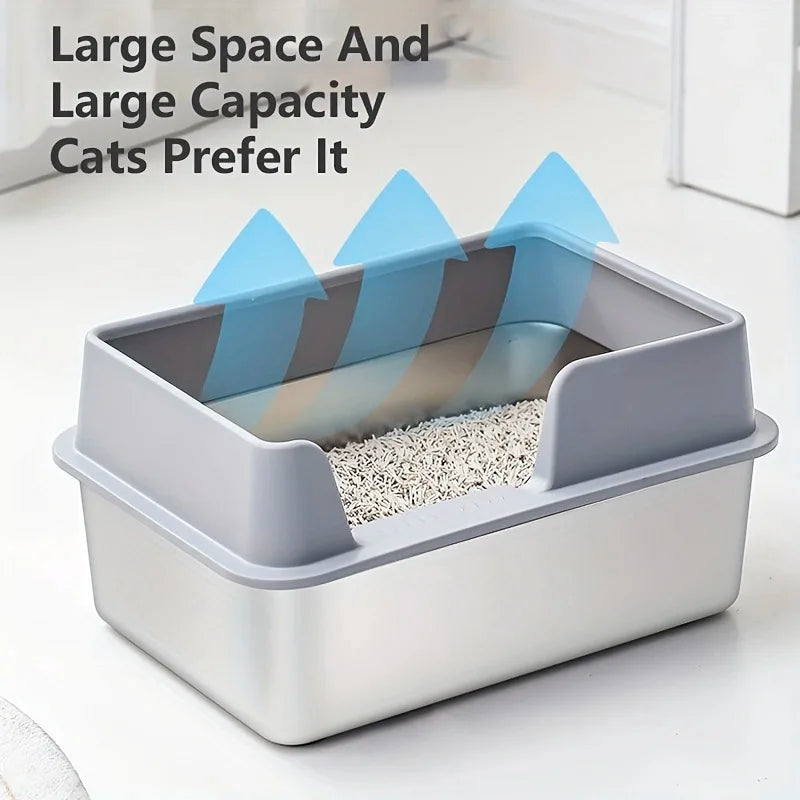 Stainless Steel Cat Litter Box | Non-Stick, High Wall Enclosure - Image 3